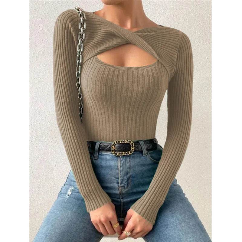 Buy Center Women's Casual Hollow Out Long Sleeve Pullover Tee - Buy Center UK