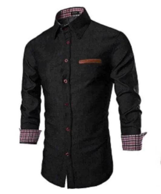 Buy Center Men's Long Sleeve Slim Fit Shirt - Trendy Patchwork Design - Buy Center UK
