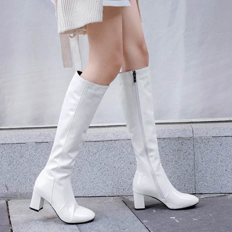 Stylish Women’s High Knee Boots - Waterproof Patent Leather, Chic Colors - Buy Center UK