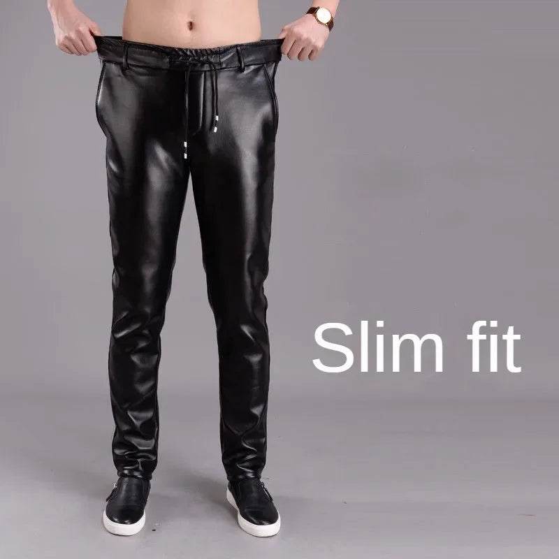 Buy Center Fleece-Lined Men's Leather Pants - Slim Fit, Black Style - Buy Center UK