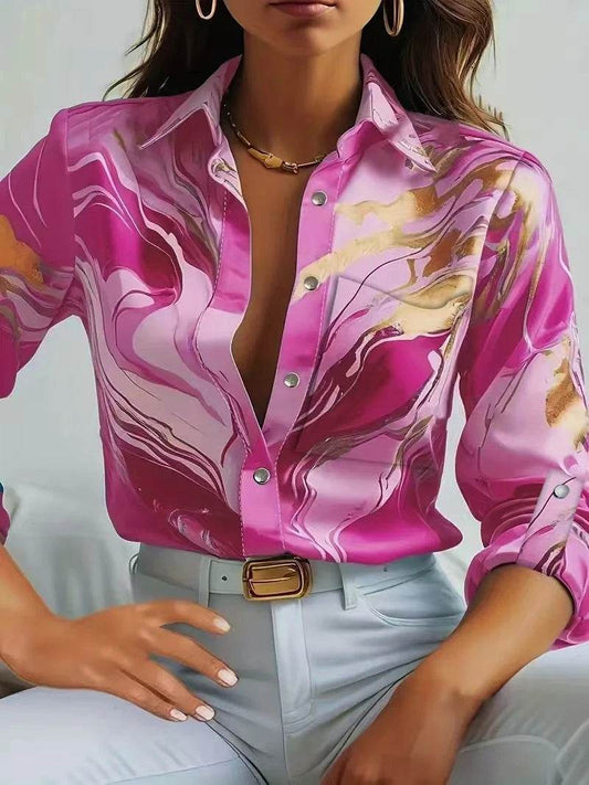 Buy Center Women's Print V-Neck Long Sleeve Blouse - Casual Holiday Style - Buy Center UK