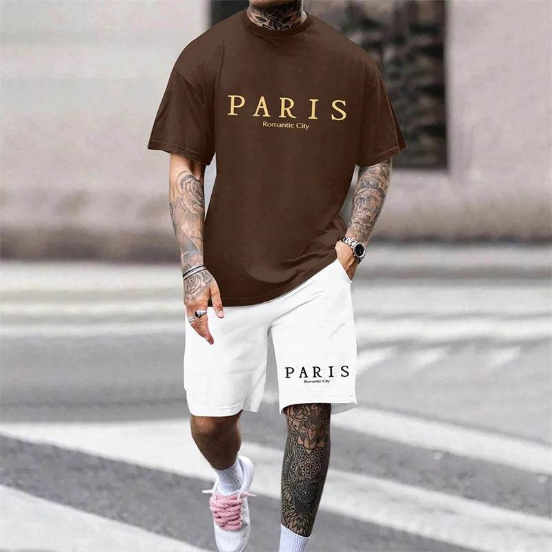 Hot Summer Men's Casual Suit - Letter Print T-Shirt & Shorts Set - Buy Center UK