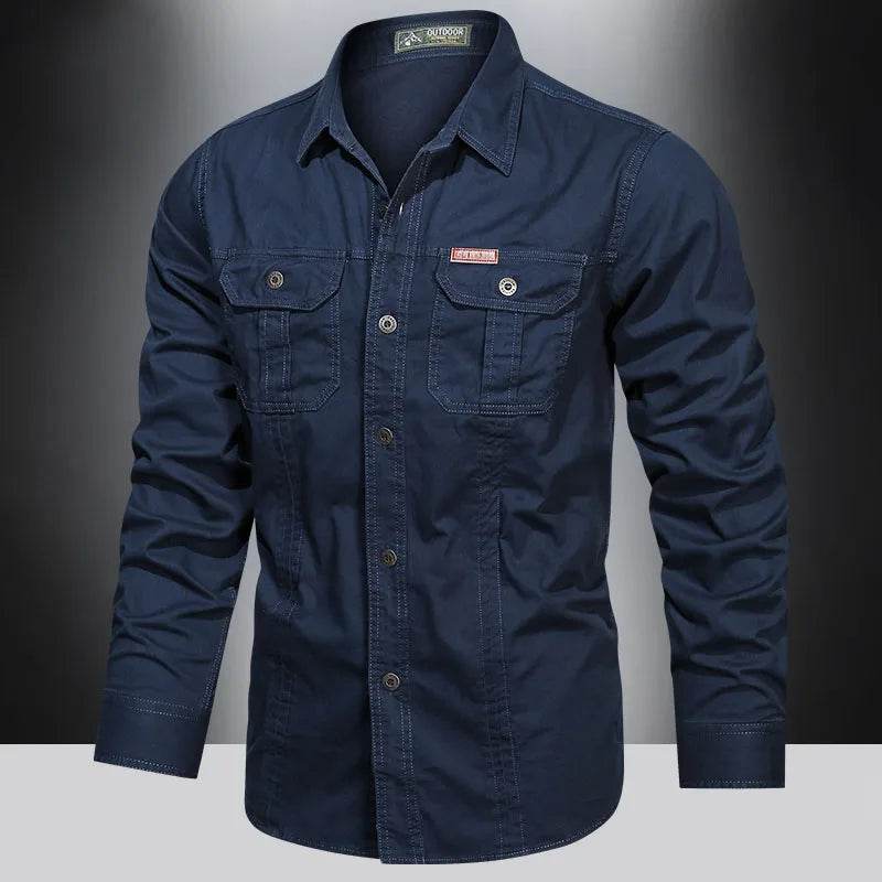 2024 Spring Men's Cotton Cargo Shirt - Long Sleeve Multi-Pocket - Buy Center UK