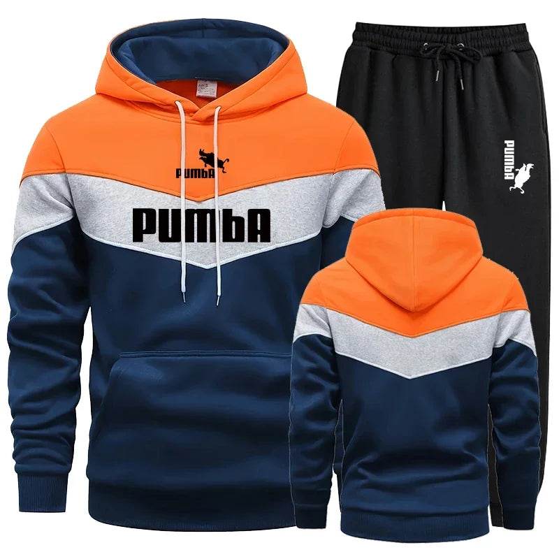 Buy Center Men's Tricolor Tracksuit Set - Hooded Sweatshirt & Jogging Pants - Buy Center UK