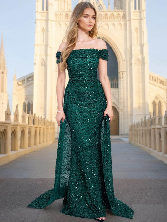 Romagic Navy Blue Off Shoulder Bridesmaid Dress - Detachable Train - Buy Center UK