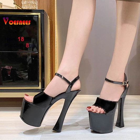 Voesnees Sexy High Heel Platform Sandals - 18CM Square Heel - Buy Center UK