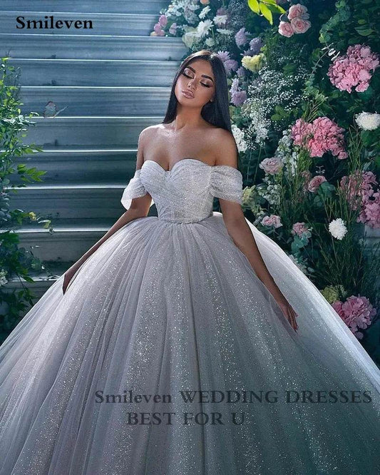 Smileven Princess Wedding Dress - Sweetheart, Off-the-Shoulder Elegance - Buy Center UK