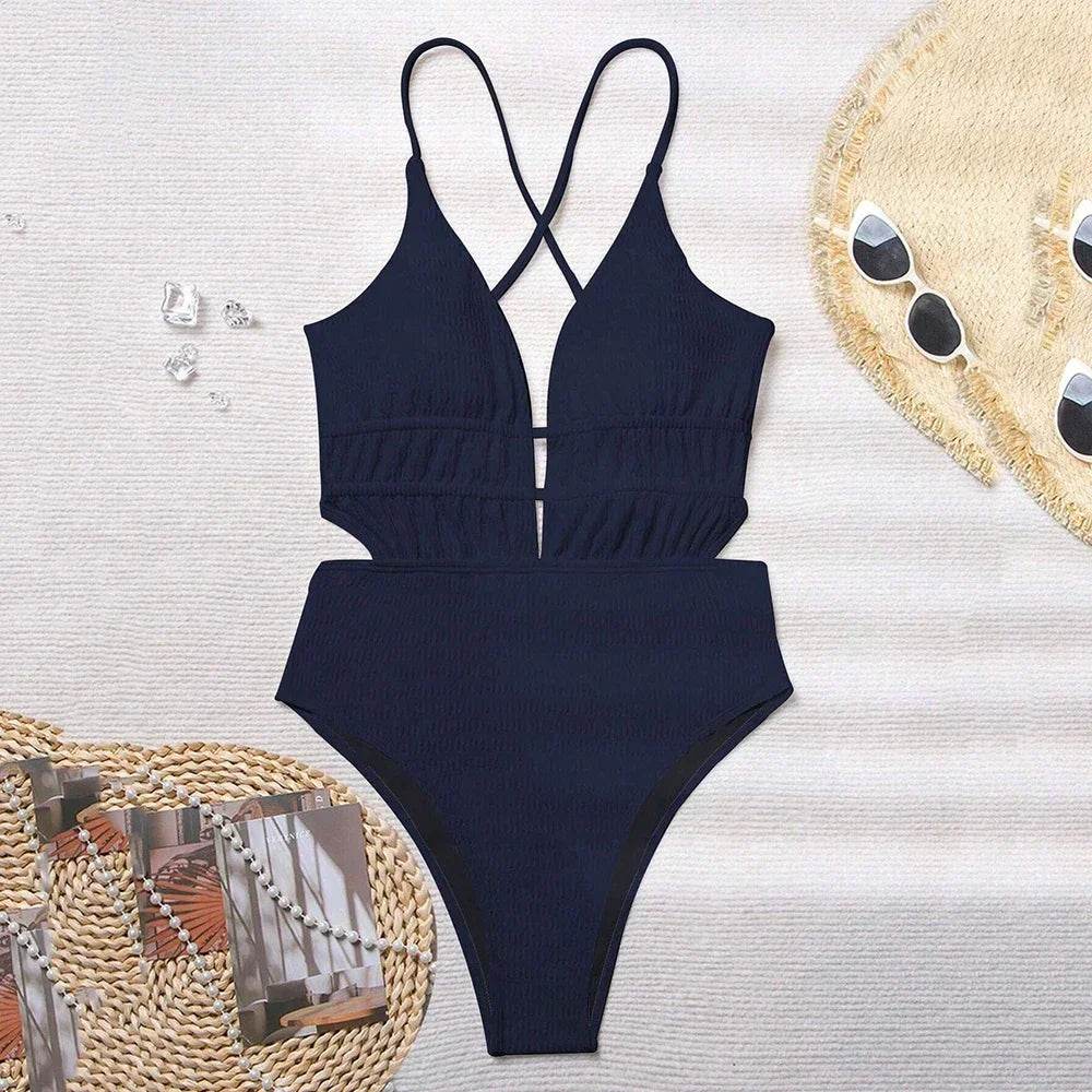 Sexy Black Ribbed Backless Swimwear - One Piece Bathing Suit 2025 - Buy Center UK