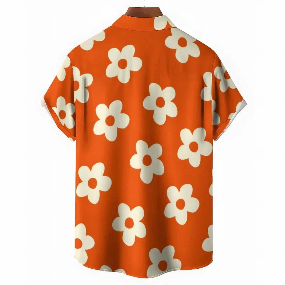 Buy Center Men's Floral Daisy Shirt - Purple Orange Short Sleeve - Buy Center UK