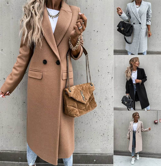 Buy Center Women's Long Woolen Coat - Stylish Autumn Winter Trench - Buy Center UK