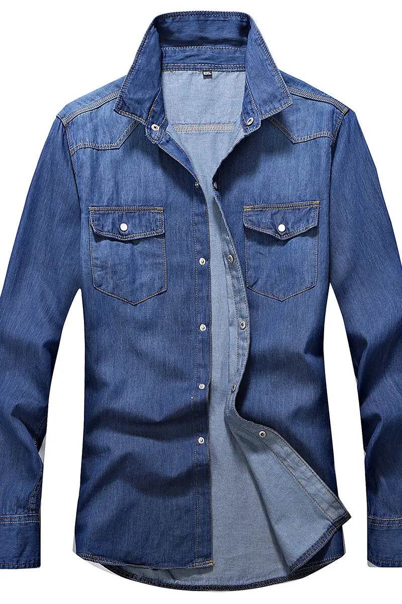 Buy Center Slim Fit Denim Shirt for Men - Casual Cotton Long Sleeve - Buy Center UK