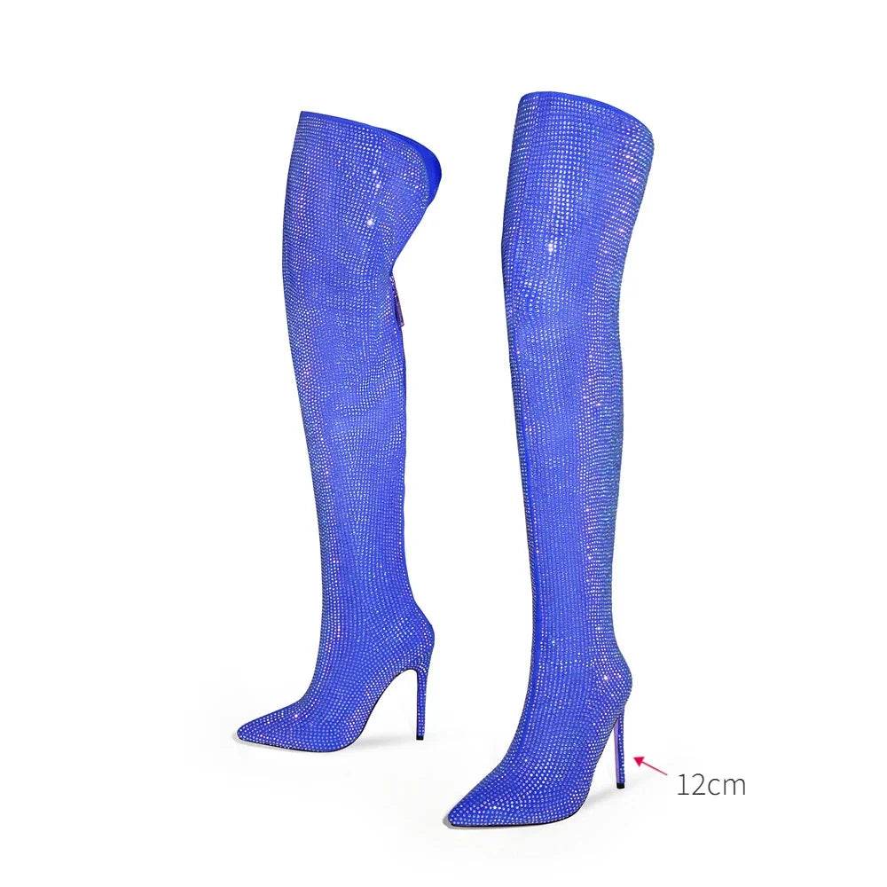 Buy Center Knee-Length Rhinestone Boots - Sexy Slim High Heels - Buy Center UK
