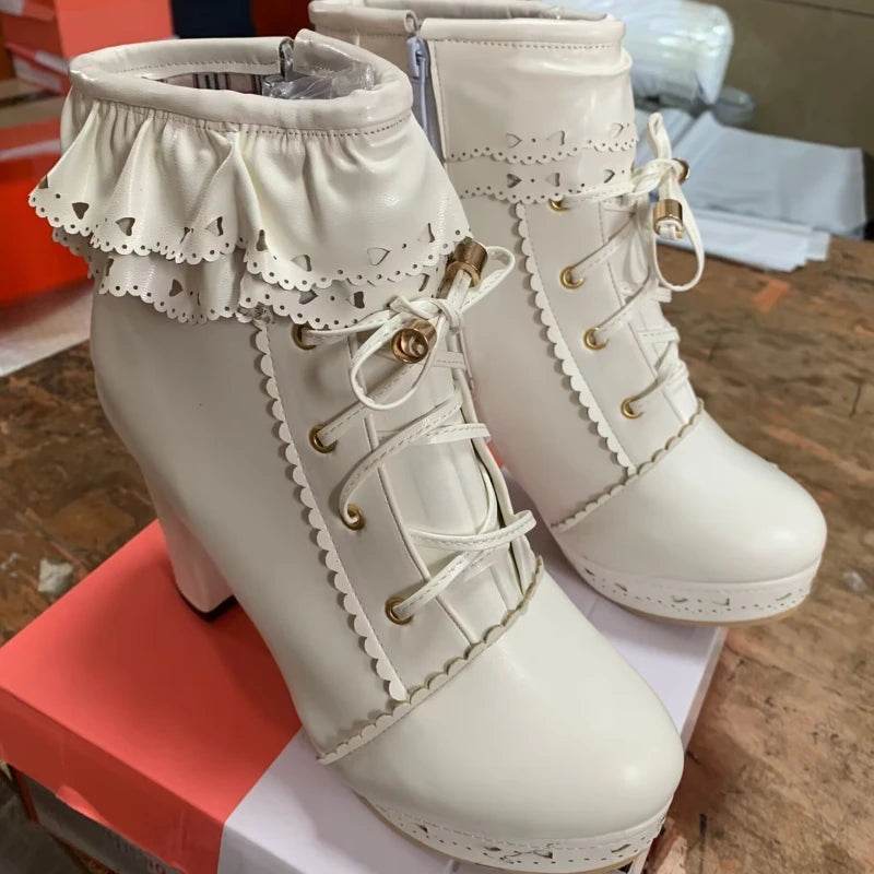 Buy Center Women's Ankle Boots - Platform Footwear in White, Black, Pink - Buy Center UK