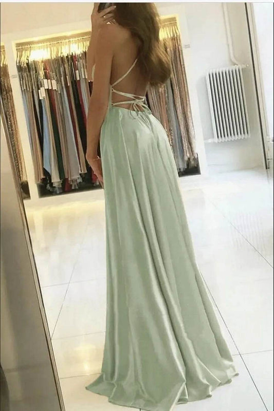 2024 Dark Green Satin Bridesmaid Dresses - Spaghetti Straps, Backless Gown - Buy Center UK