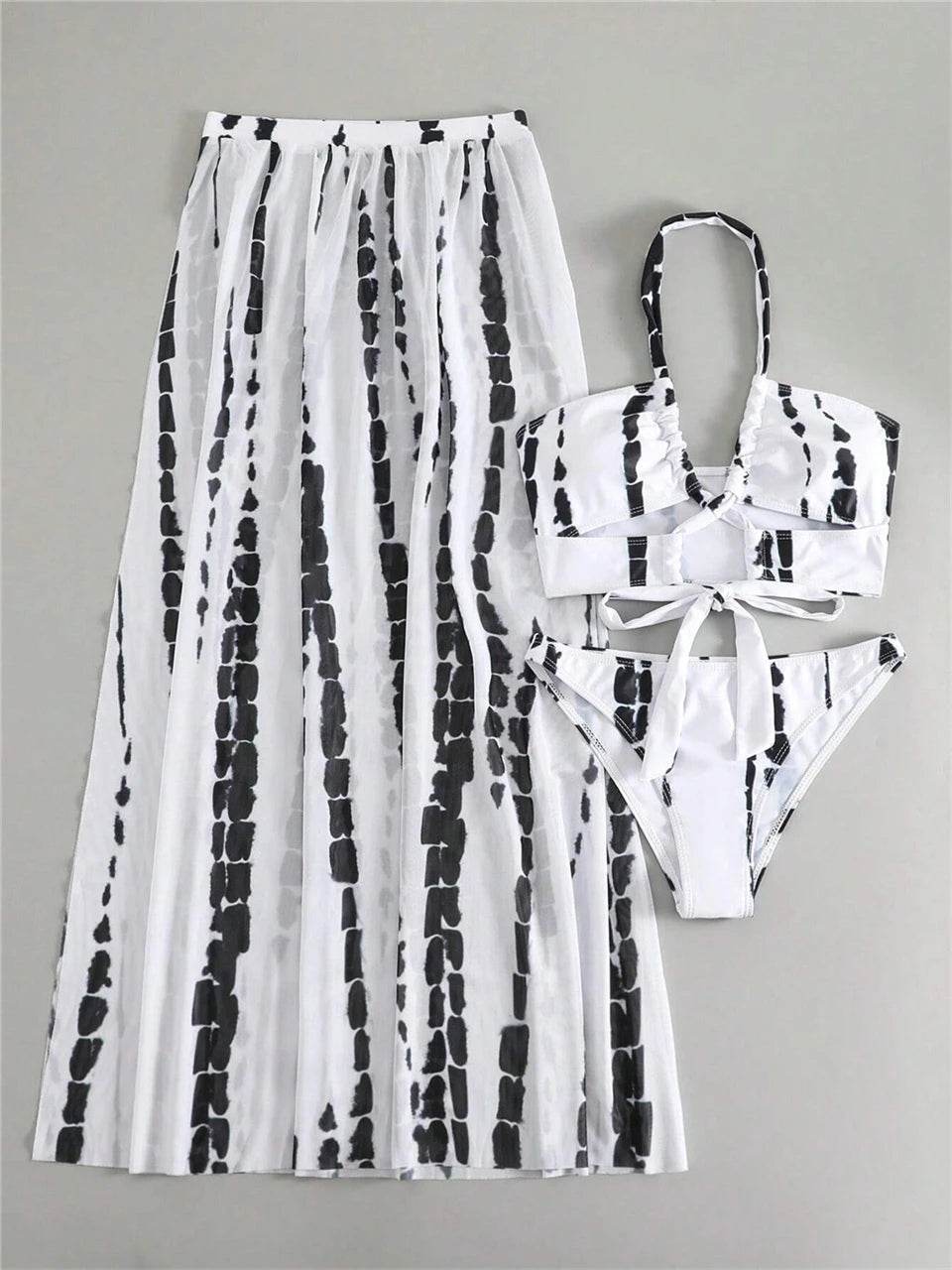 Buy Center 3 Pieces Tie Dye Bikini Set - Sexy Halter & Cover-Up Pants - Buy Center UK