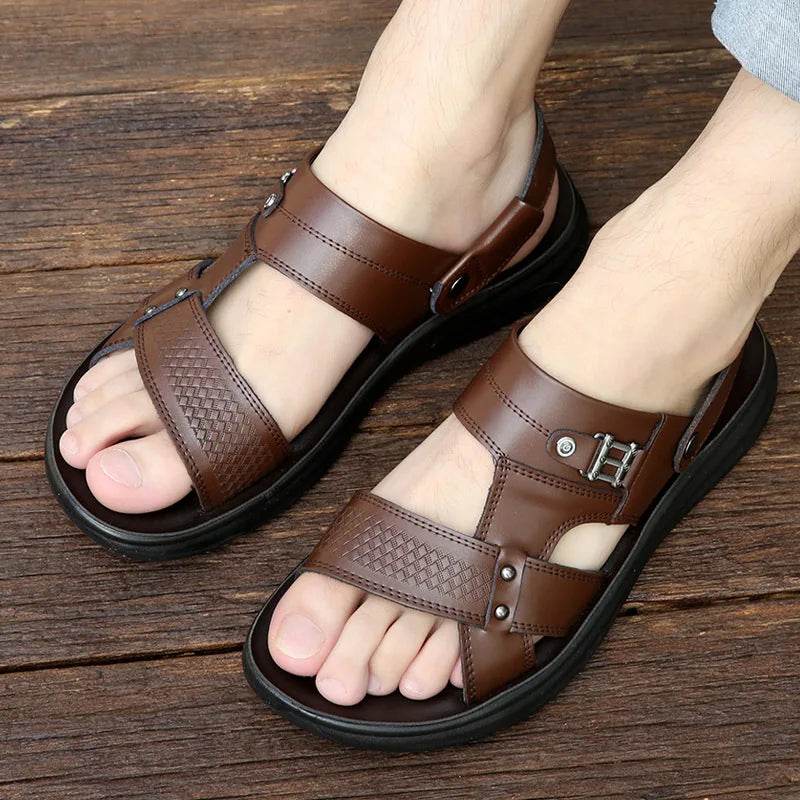 Buy Center Genuine Leather Sandals - Casual Anti-Slip Beach Shoes - Buy Center UK