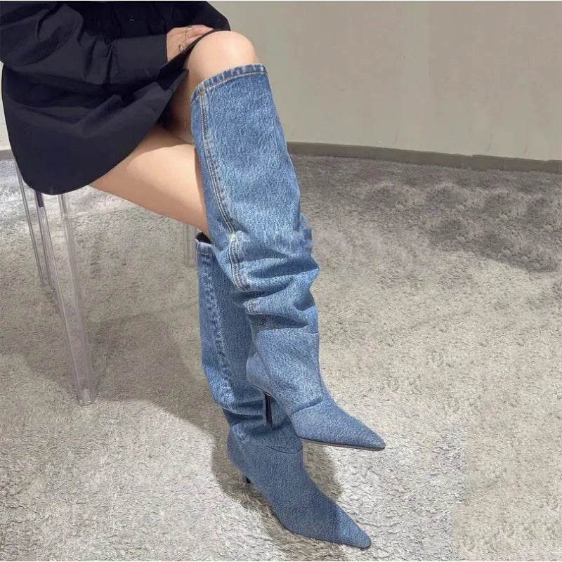 Wind Pointed Folded Pile Boots - Stiletto High Heels for All Seasons - Buy Center UK