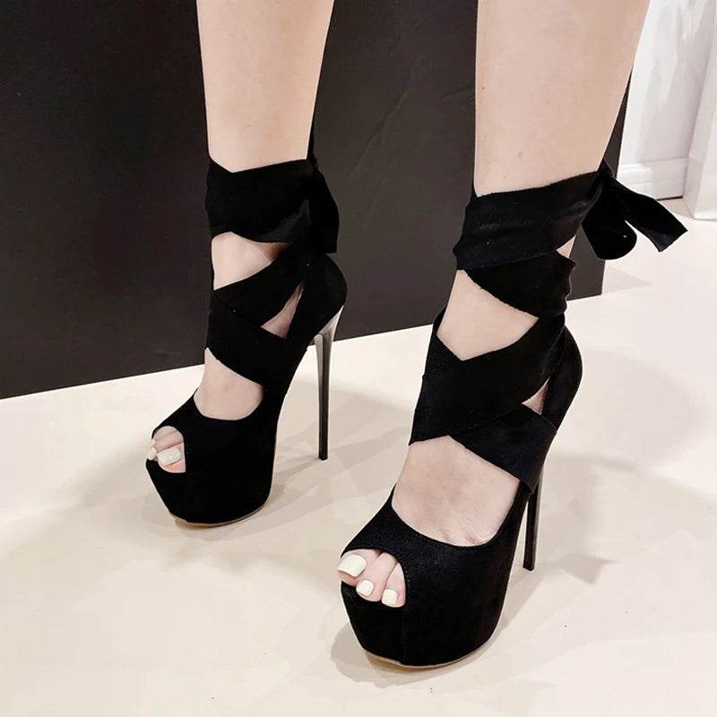 Liyke Black High Heels - Sexy Peep Toe Slingback Platform Pumps - Buy Center UK