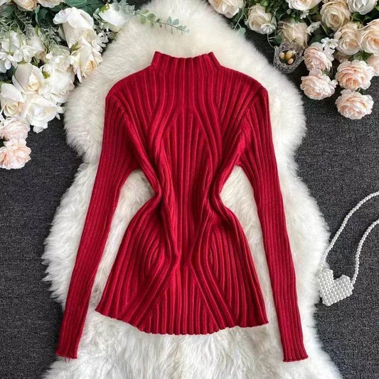 Chic Women’s Knitted Pullover Sweater - Half Turtleneck, Slim Fit - Buy Center UK