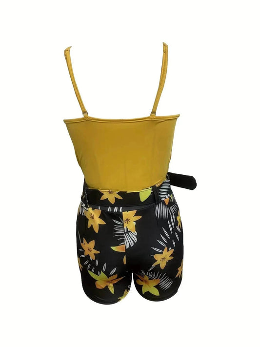 Buy Center Women's V-neck Camisole & Plant Print Shorts Set - Buy Center UK