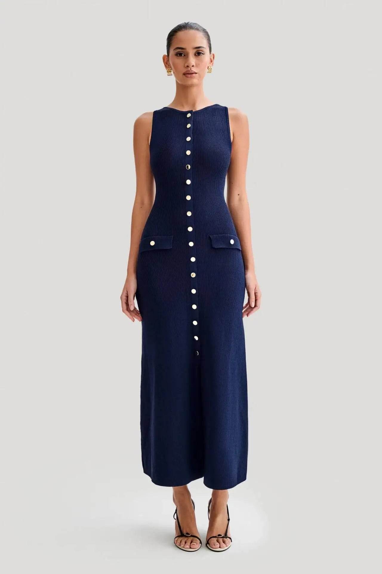 Buy Center Elegant Knitted Long Dress - Sleeveless Bodycon Style - Buy Center UK