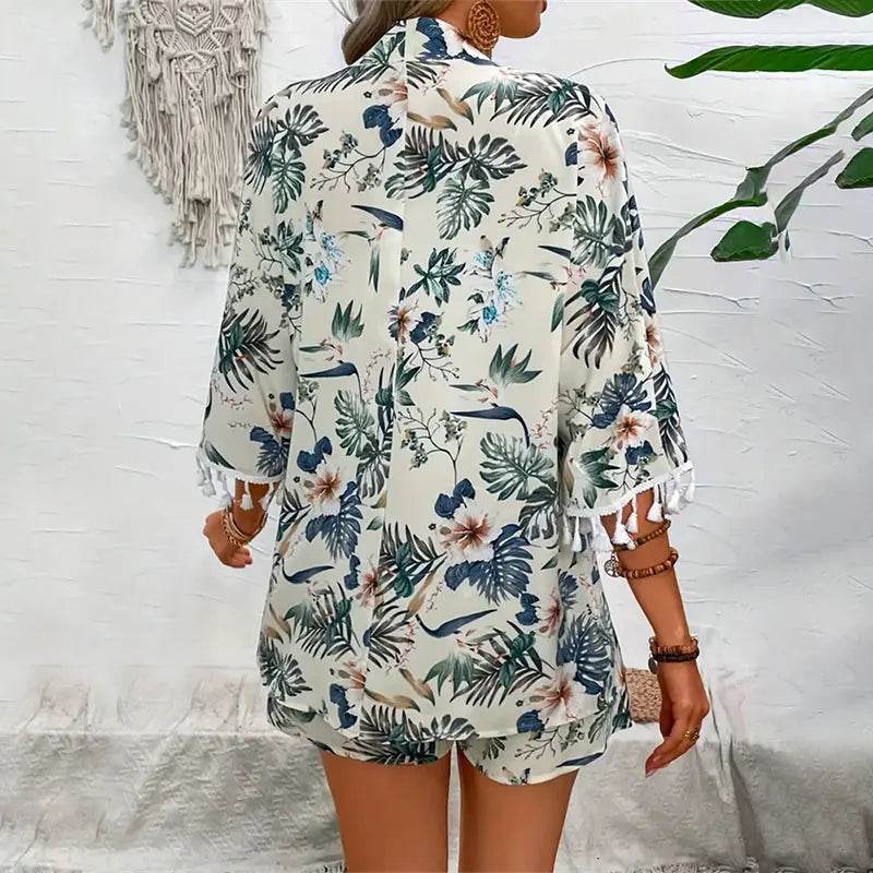 Buy Center Two Piece Women’s Set - Floral Cardigan & Beach Shorts - Buy Center UK