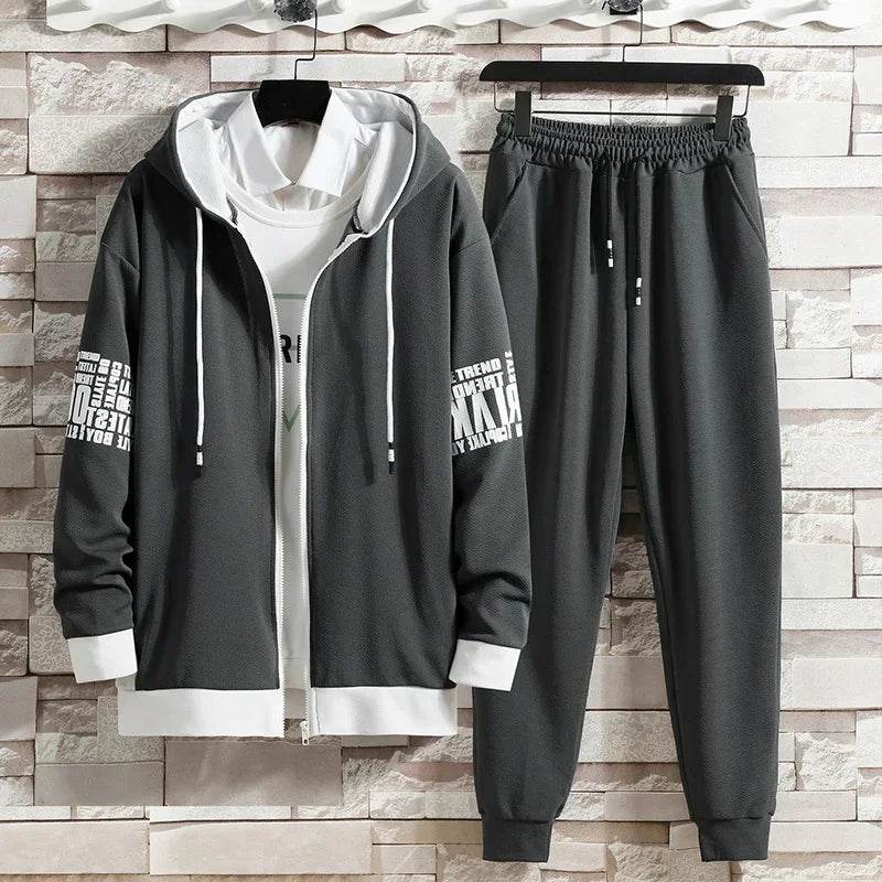 Buy Center Men's Hooded Cardigan Sweatpants Set - Casual Spring Outfit - Buy Center UK