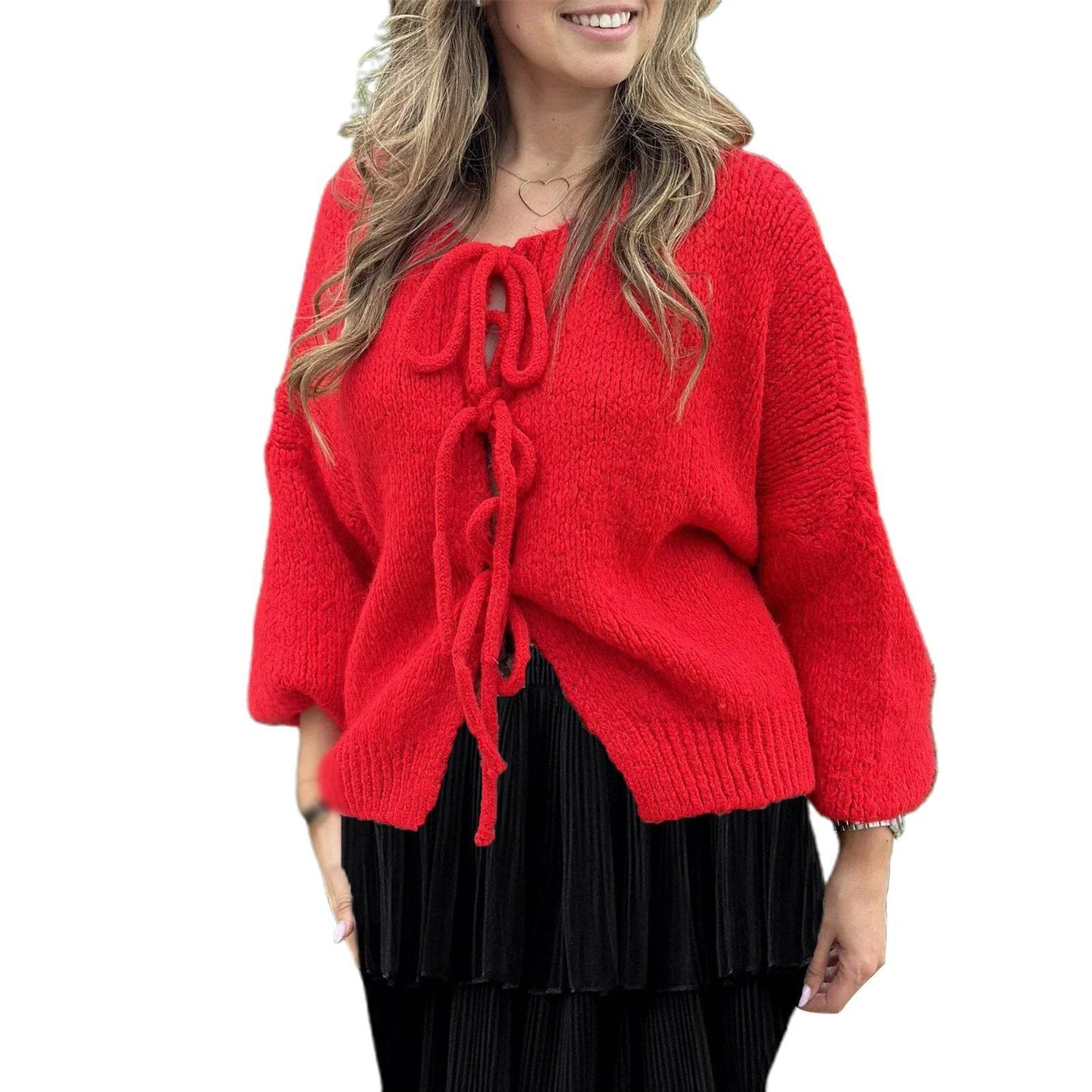 Buy Center Women's Lace-Up Cardigan - Stylish Hollow Out Knitwear - Buy Center UK