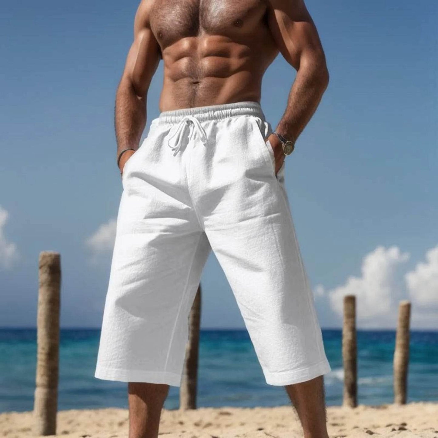 Buy Center Men's Casual Cotton Shorts - 3/4 Length, Elastic Waist - Buy Center UK