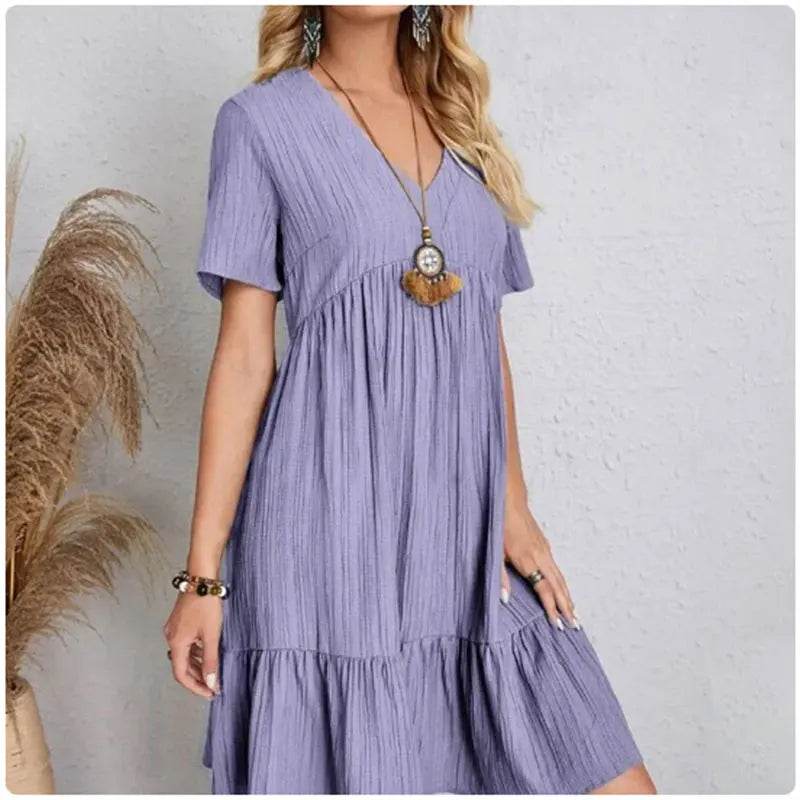 Buy Center Women’s Summer Peplum Dress - V-Neck & Ruffle Fit - Buy Center UK