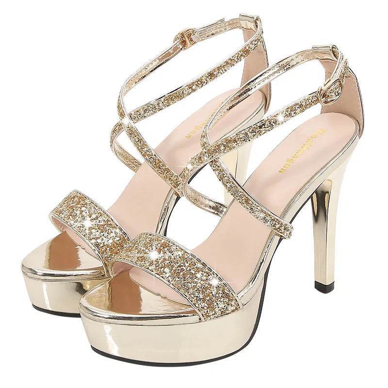 Buy Center Women's High Heel Pumps - Bling Open Toe Cross Strap - Buy Center UK