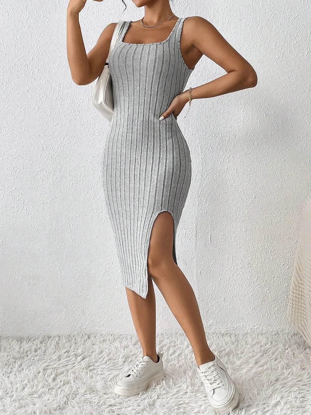 Buy Center Women’s Summer Knitted Suspender Dress - Square Collar Style - Buy Center UK