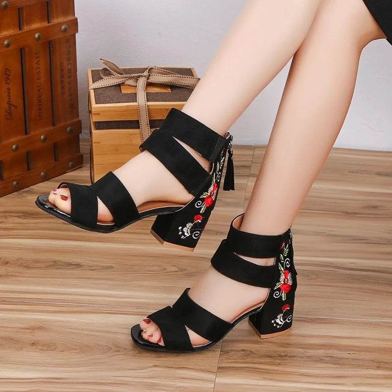 Buy Center Ethnic Style Embroidered Mid-Heel Sandals for Women - Buy Center UK