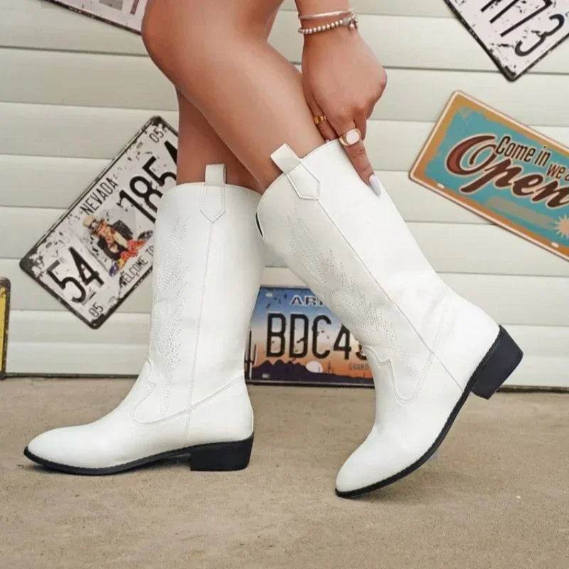 Women's Autumn Winter Slip-On Knight Boots - Thick Sole & Pointed Toe - Buy Center UK