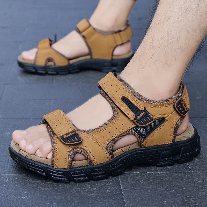 Buy Center Men's Genuine Leather Sandals - Casual Lightweight Design - Buy Center UK