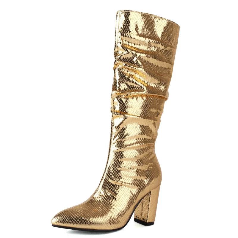 Luxury Knee High Boots for Women - Sexy High Heels in Gold & Silver - Buy Center UK
