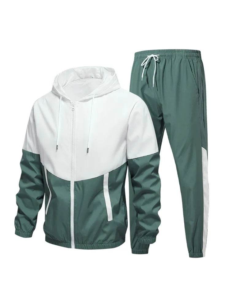 Buy Center Casual Patchwork Tracksuit for Men - Hooded Jacket & Pants - Buy Center UK