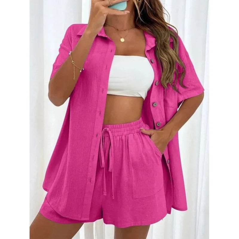 Fashion Black Short Sleeve Shirt & Shorts Set - Women's Summer Outfit - Buy Center UK