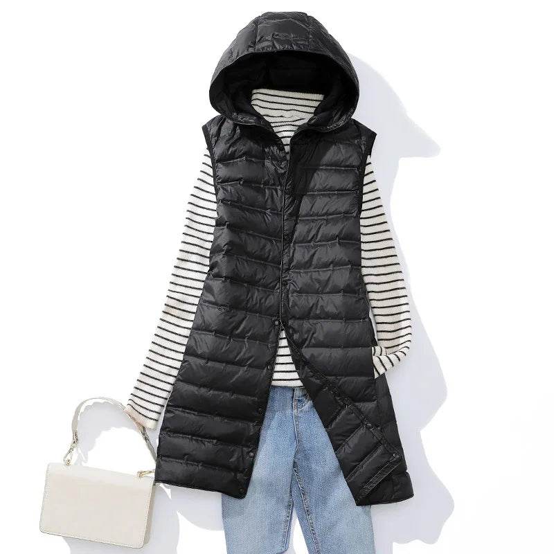 Buy Center Women's Ultra Light Duck Down Vest - Hooded, Sleeveless - Buy Center UK