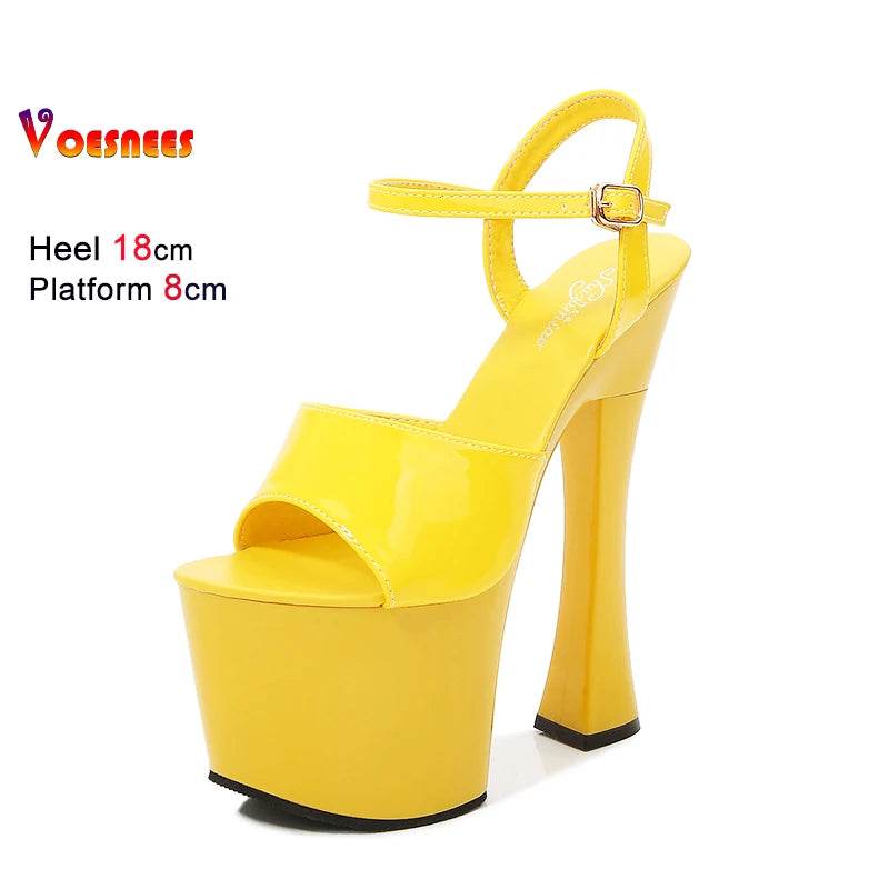 Voesnees Sexy High Heel Platform Sandals - 18CM Square Heel - Buy Center UK