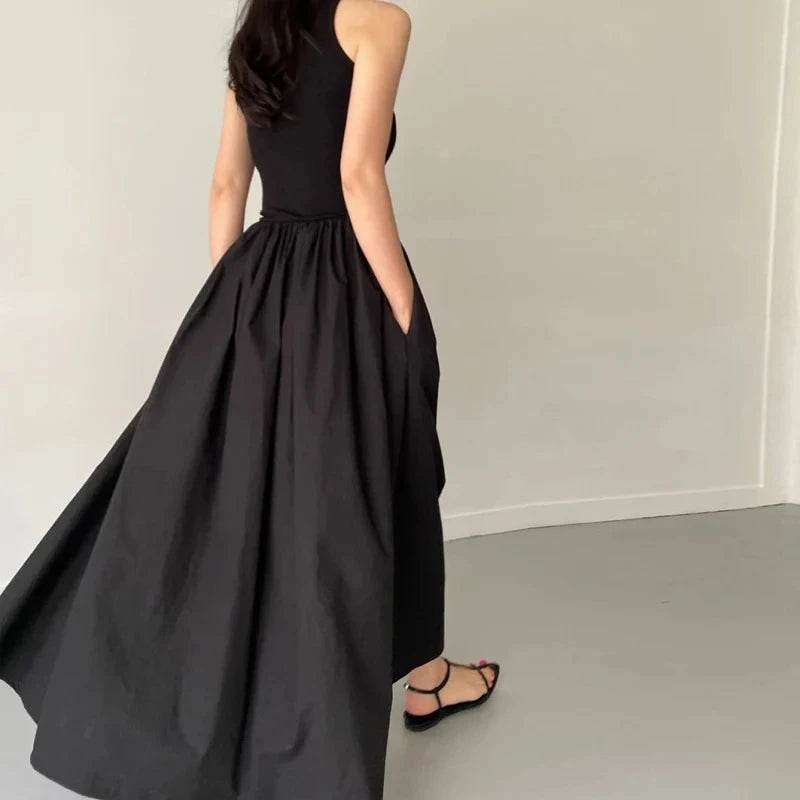 Buy Center Elegant Black Long Dress - Sleeveless High Waist Design - Buy Center UK