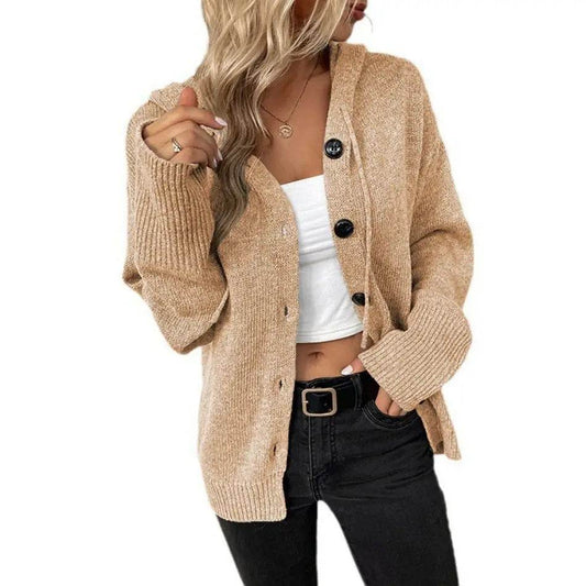 Buy Center Women's Knitted Cardigan Coat - Hooded, Single-Breasted Style - Buy Center UK