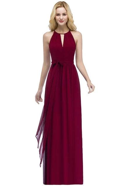 Sky Blue Halter Bridesmaid Dress - A-Line Chiffon Evening Gown - Buy Center UK