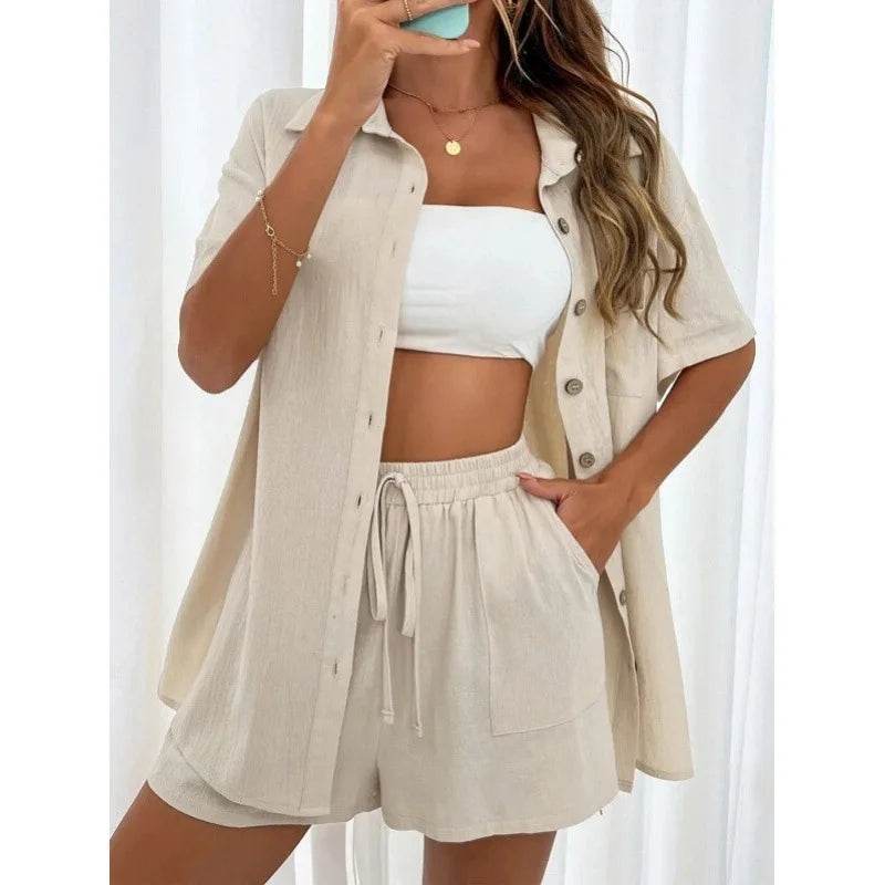 Fashion Black Short Sleeve Shirt & Shorts Set - Women's Summer Outfit - Buy Center UK