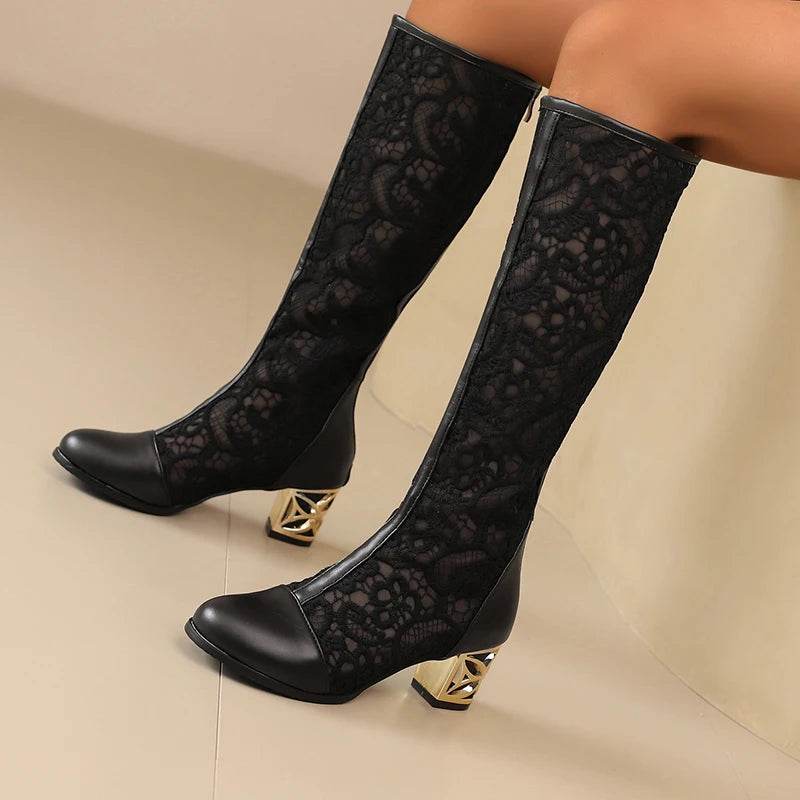 Buy Center Plus Size Lace Mesh Knee Boots - Breathable Summer Style - Buy Center UK