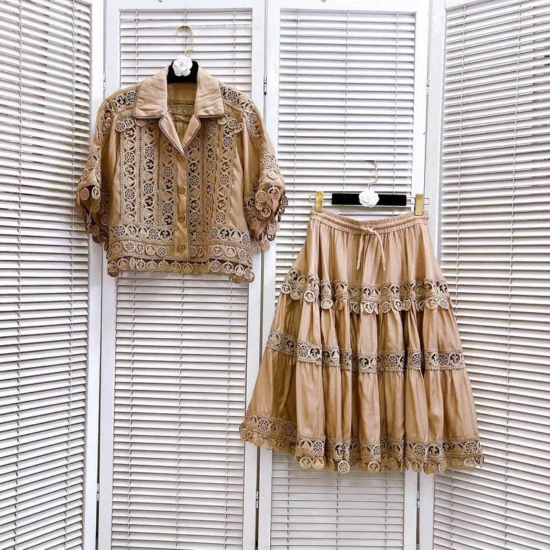 Luxury Hollow Out Dress Two Piece Set - Elegant Summer Outfit - Buy Center UK