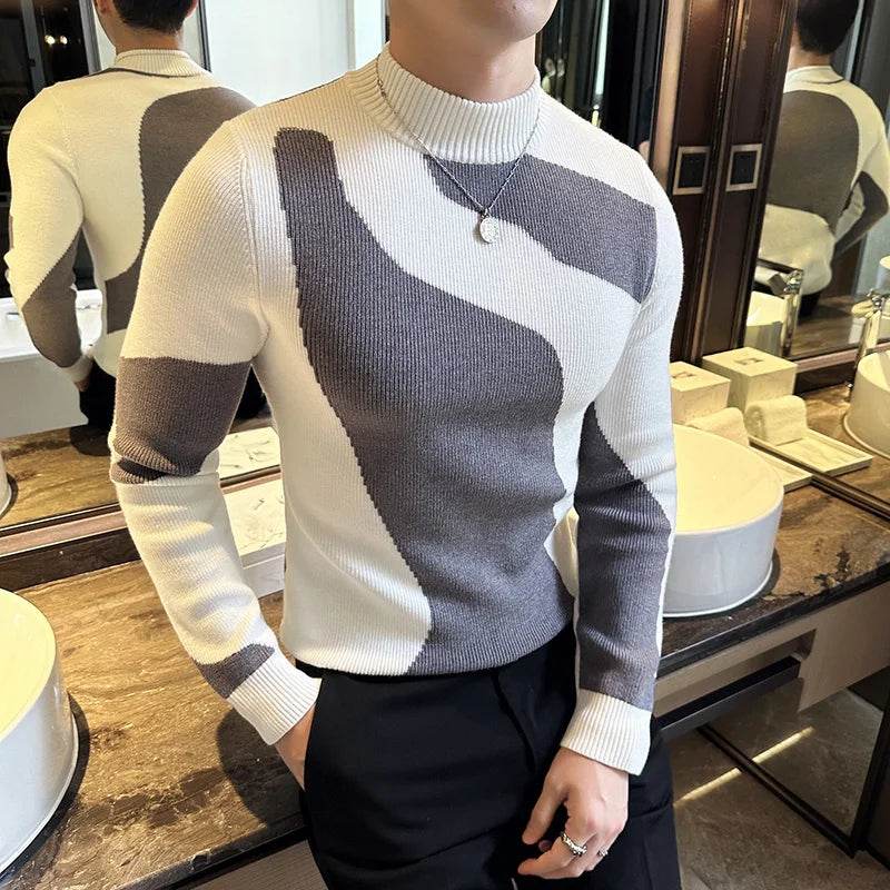 Buy Center Men's Patchwork Turtleneck Sweater - Slim Fit & Stylish - Buy Center UK