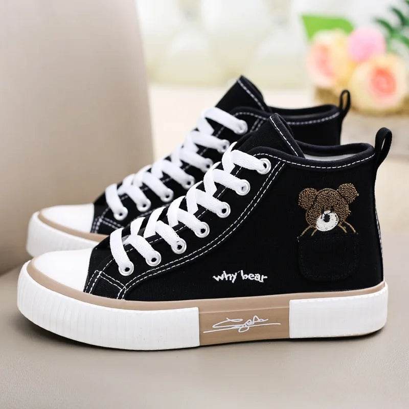 Buy Center Women's Pocket Bear High Top Shoes - Canvas, Lace-Up Style - Buy Center UK