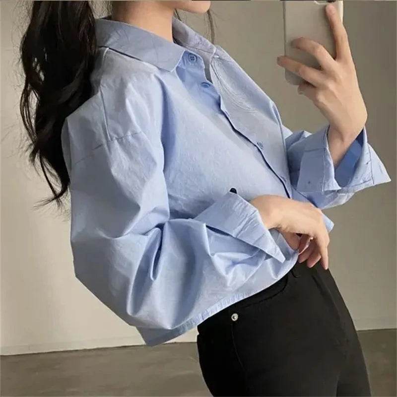 Buy Center Women's Casual White Crop Blouse - Long Sleeve, Trendy Style - Buy Center UK
