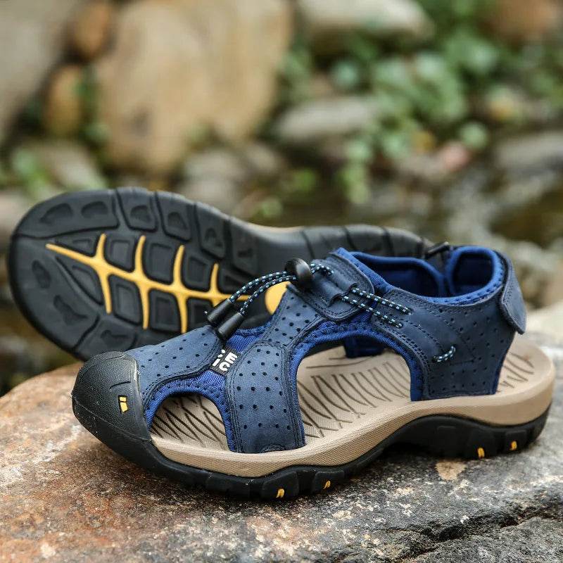 YBQJOO Genuine Leather Casual Shoes - Breathable Hiking Sandals for Men - Buy Center UK